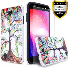 LG X Power 2 Case, 2-Piece Style Hybrid Shockproof Hard Case Cover with [Premium Screen Protector] Hybird Shockproof And Circlemalls Stylus Pen (Lucky Tree)